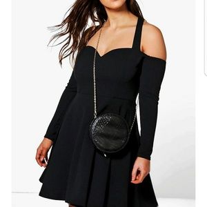 NBW Boohoo Black Off Shoulder Skater Dress